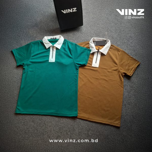 Contrast Zipper Polo
